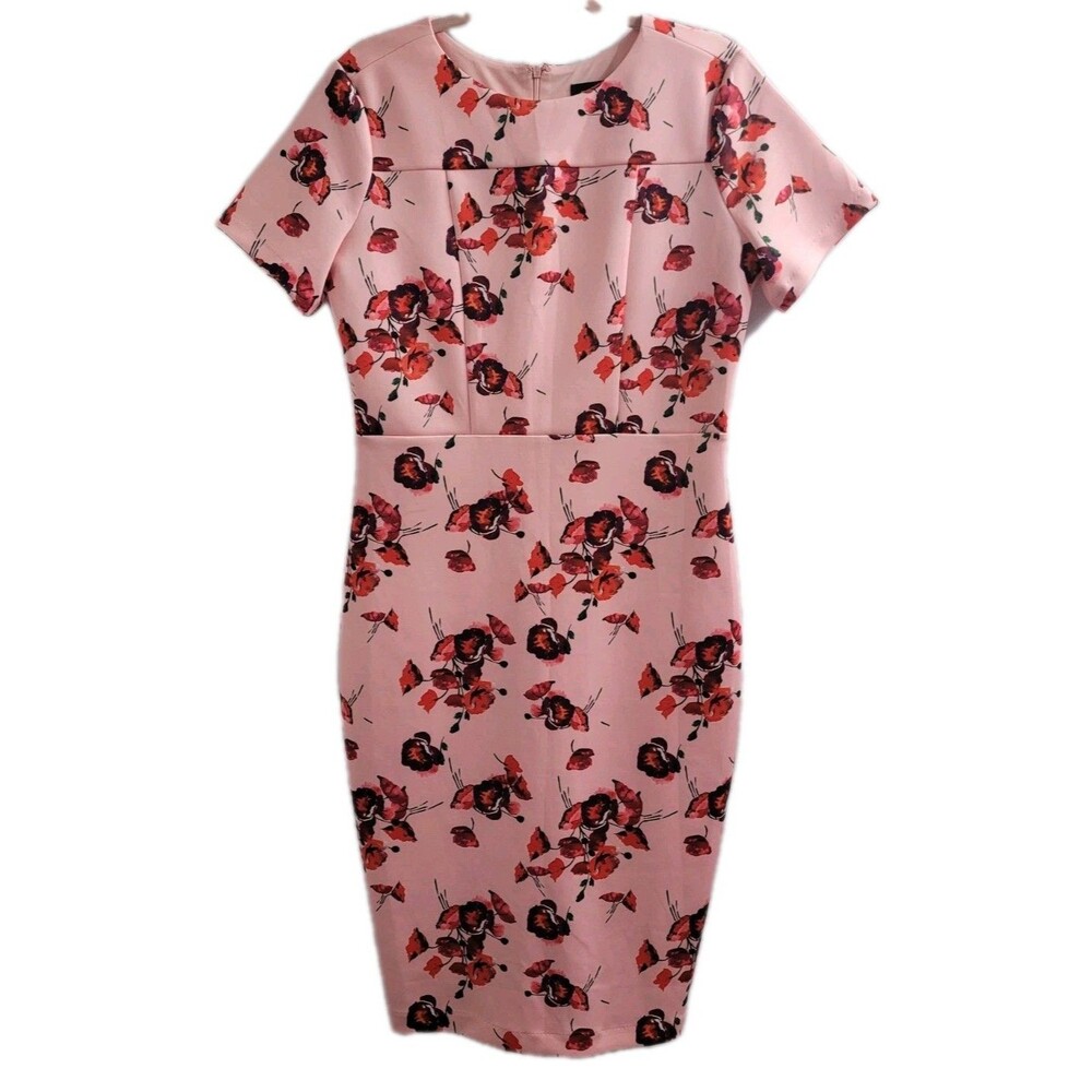 Alexia Admor Floral Sheath Dress Stretch Scuba Knit Career Wedding Guest Size Lg